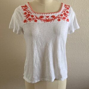 Talbots White and Orange Embellished Short Sleeve Tee